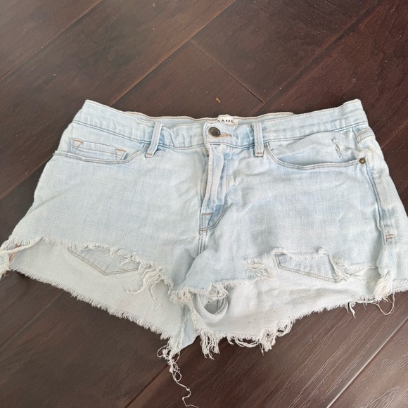 FRAME le cutoff Denim Blue Jean Shorts Distressed Frayed Hem 28 - Picture 3 of 8